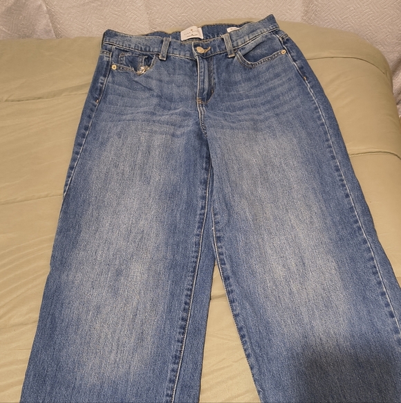 Classic Blue Denim Jeans. High Rise Wide Leg Ankle Length. Will Bundle. - Picture 1 of 2